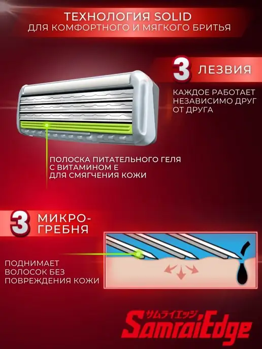 Feather Мужская бритва Samurai Edge тройное лезвие 2 кассеты, вариант, фото 2
