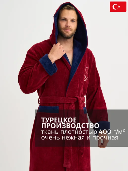 lider tekstil банный халат с капюшоном, синий, фото 4