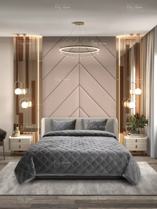 City Home Collection Покрывало на кровать 220х240 велюровое плед стеганое, 220x240, фото 2