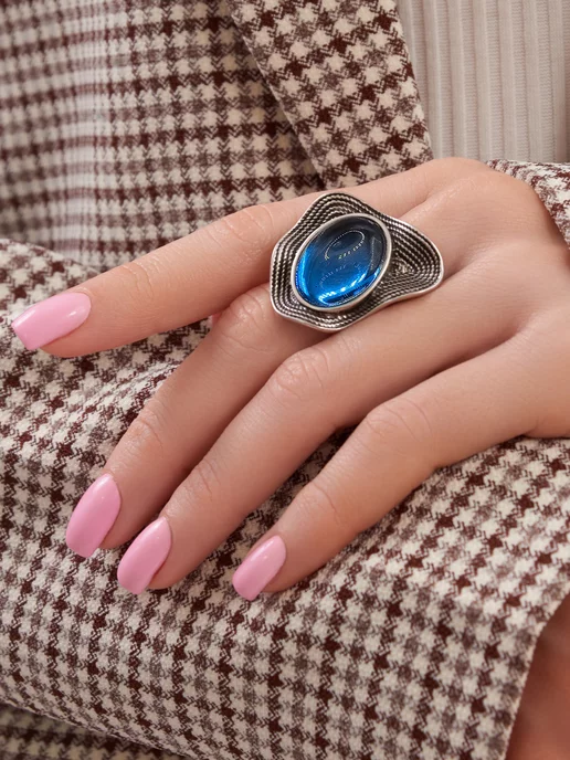 AV Jewelry Store Кольцо крупное с большим голубым камнем бижутерия, голубой
