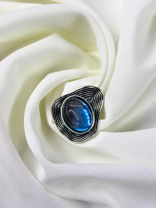 AV Jewelry Store Кольцо крупное с большим голубым камнем бижутерия, голубой, фото 7
