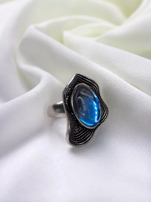 AV Jewelry Store Кольцо крупное с большим голубым камнем бижутерия, голубой, фото 8