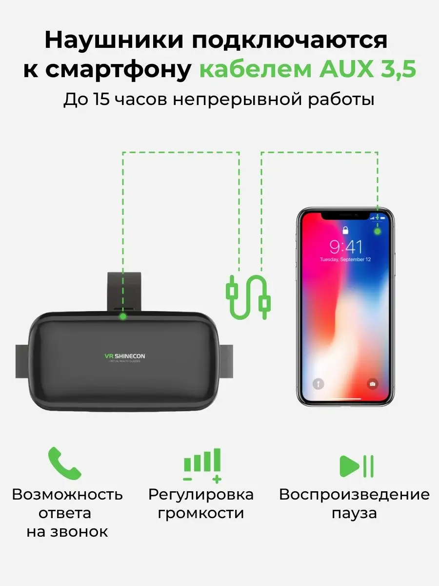 Очки виртуальной реальности с наушниками и геймпадом VR 3D Shinecon  149199751 купить в интернет-магазине Wildberries