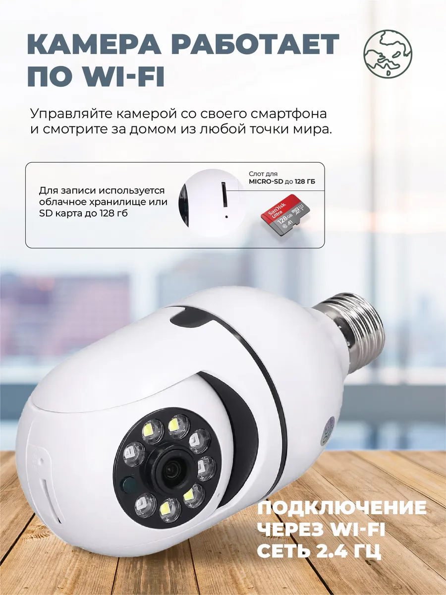 Беспроводная камера виденаблюдения лампочка WI-FI 2 Мп Cootli 149259034  купить за 1 184 ₽ в интернет-магазине Wildberries