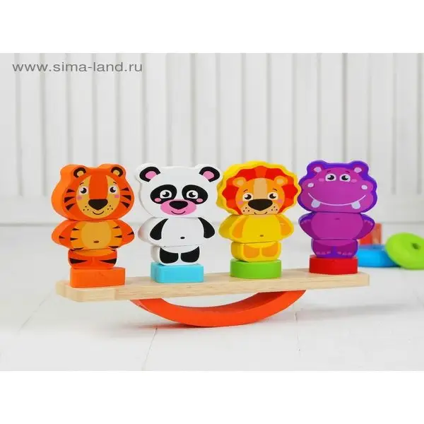 Пирамидка логическая-балансир "Зверята"