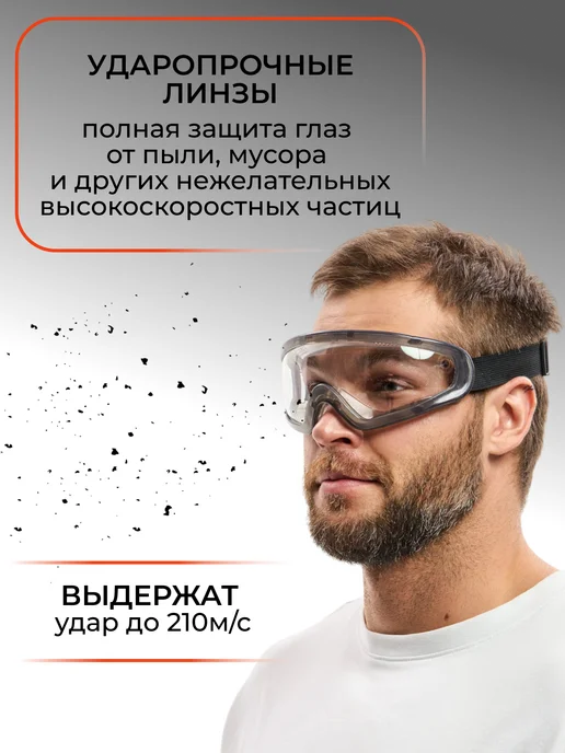 ЕЛАНПЛАСТ Защитные очки для болгарки, от пыли строительные закрытые, черный, фото 2