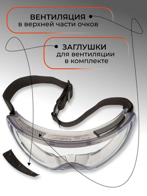 ЕЛАНПЛАСТ Защитные очки для болгарки, от пыли строительные закрытые, черный, фото 3