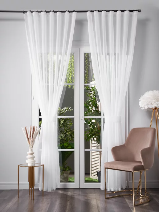 MiaZZo Тюль вуаль в спальню и гостиную белая 200х250 см 2 шт, 200x250 см, 2 шт, фото 2