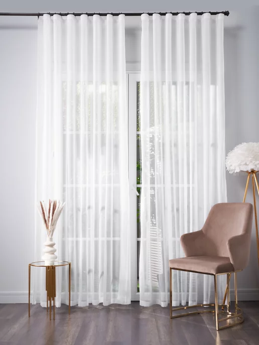 MiaZZo Тюль вуаль в спальню и гостиную белая 200х250 см 2 шт, 200x250 см, 2 шт, фото 3