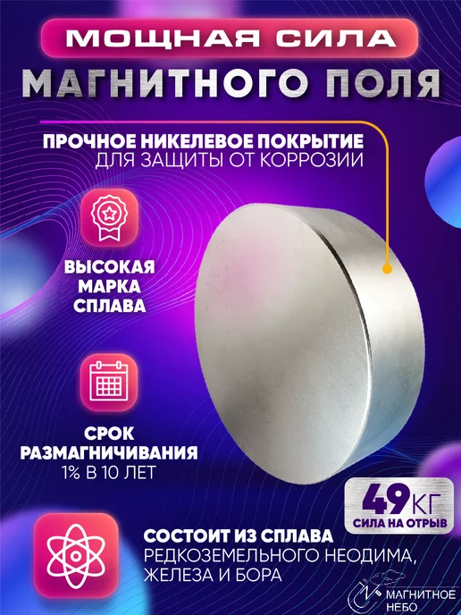 Magnet LTD Неодимовый магнит 40х10 мм N52 (49кг) мощный, 40x10 мм, 49 кг, фото 2