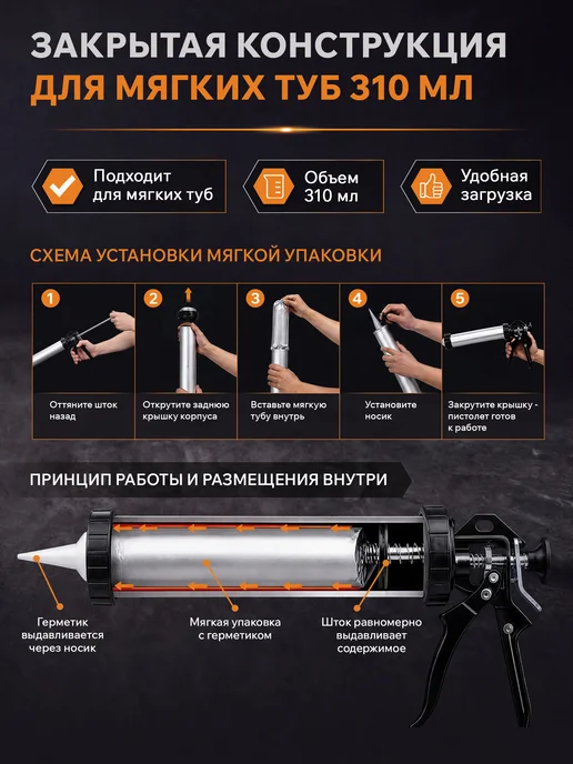 STARTUL MASTER Пистолет для герметика закрытый 310мл ST4060-30, 310 мл, фото 3