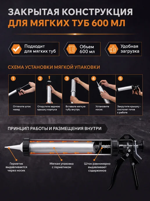 STARTUL MASTER Пистолет для герметика закрытый 600мл ST4060-60, 600 мл, фото 3