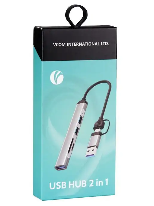VCOM Разветвитель USB 3.0 A или TYPE C HUB USB 3.0 2xUSB 2.0, серый, фото 2