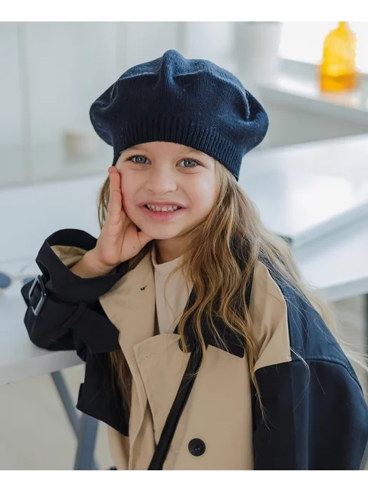 milkids Детский вязаный берет 1–17 лет —демисезонный, черный, фото 4