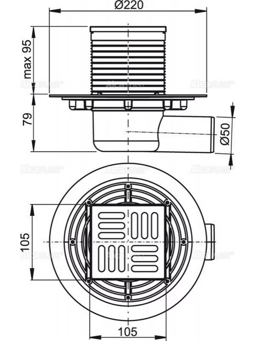 Alcadrain Сливной трап 105х105 50 мм боковой сток APV1321, 105x105, фото 2