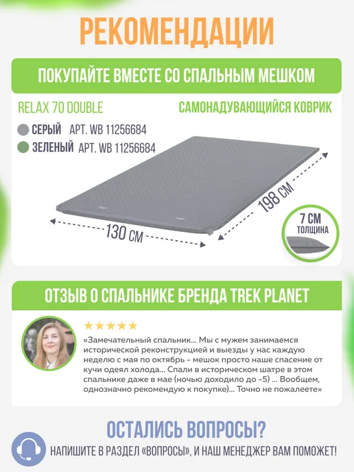 Trek Planet Спальный мешок двухместный, туристический, зимний теплый, синий, фото 7
