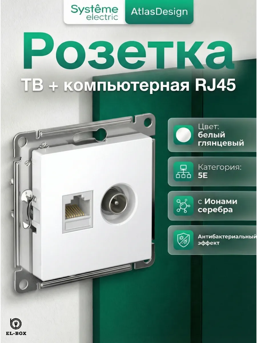 Розетка RJ45+TV AtlasDesign белая 1шт