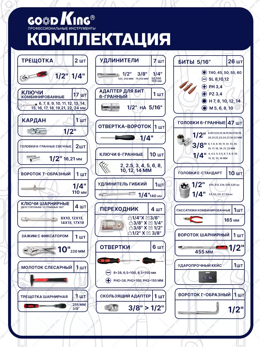Набор автомобильных инструментов 147 предметов GOODKING 149814452 купить за  10 720 ₽ в интернет-магазине Wildberries
