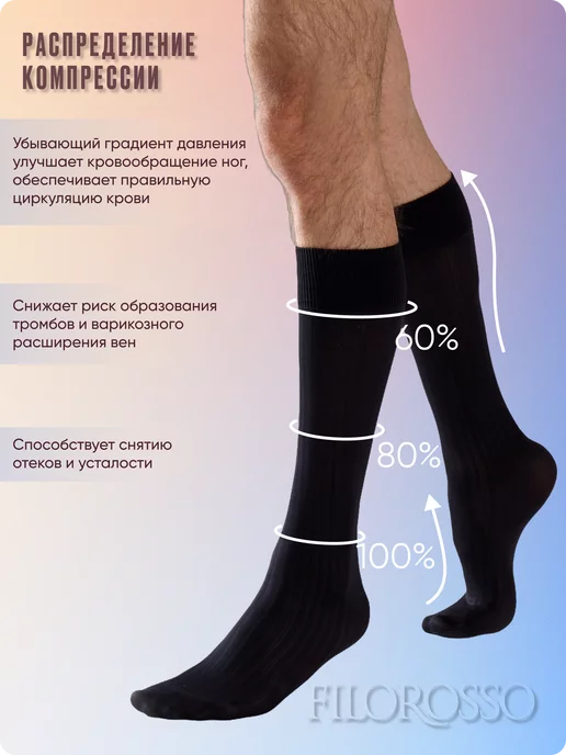 FILOROSSO Гольфы компрессионные 1 класс мужские, Профилактика 50 den, черный, фото 3
