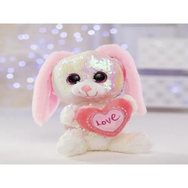 Мягкая игрушка Зайчик с сердцем пайетки