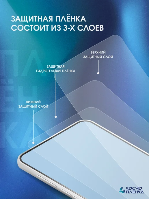КОСМОПЛЕНКА Гидрогелевая защитная пленка на телефон Honor X5, вариант, фото 4