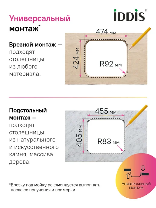 IDDIS Мойка для кухни врезная или подстольная, 44х44х18 см, 49x44x18 см, фото 5