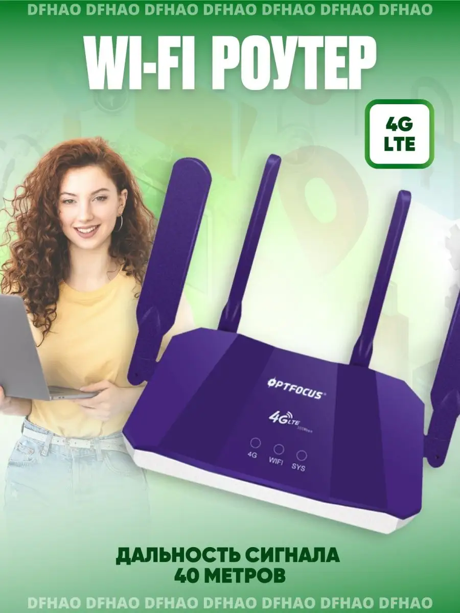 Роутер wi fi 4g с поддержкой сим карты 4 антенны DF HAO 150126980 купить за  2 199 ₽ в интернет-магазине Wildberries