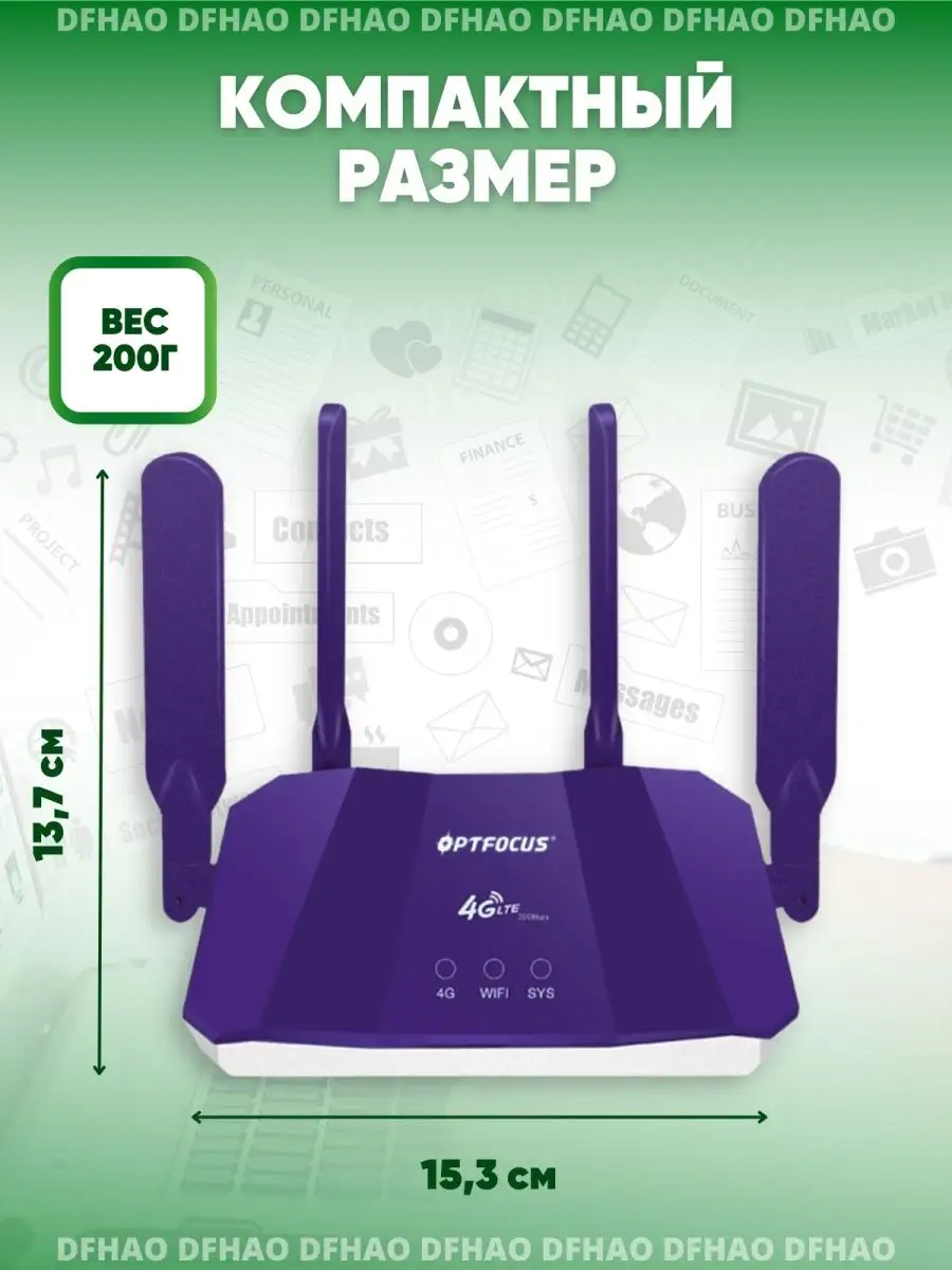 Роутер wi fi 4g с поддержкой сим карты 4 антенны DF HAO 150126980 купить за  2 199 ₽ в интернет-магазине Wildberries