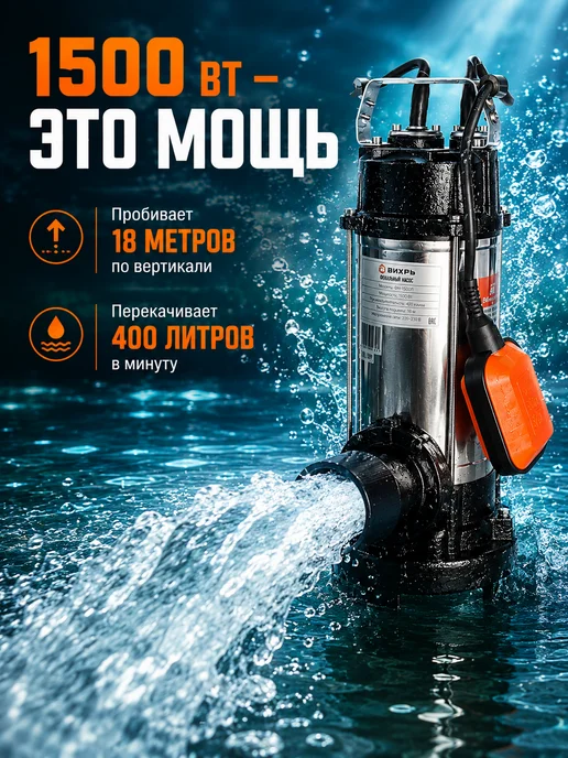 Насос фекальный погружной с измельчителем ФН-1500Л — фото 3