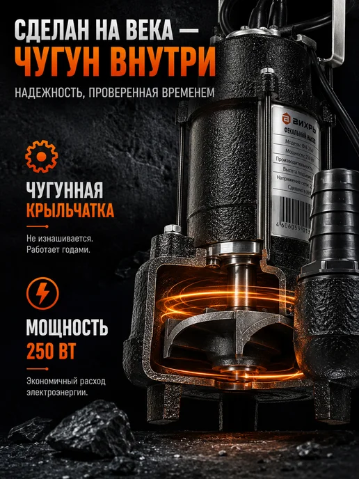 Насос фекальный погружной для выгребной ямы ФН-250А — фото 2