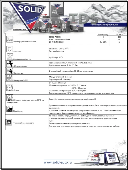 Solid Лак автомобильный акриловый 700 HS 1л+0,5л, 1 л, 500 мл, фото 4