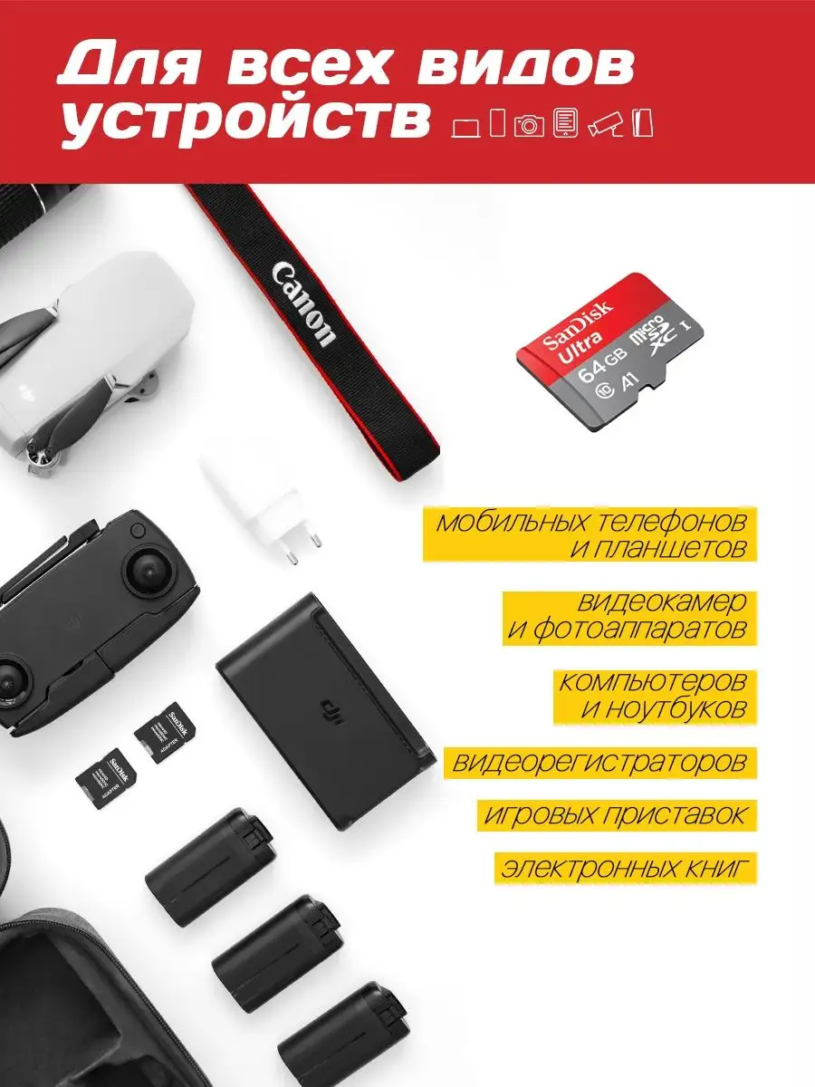 Карта памяти micro SD 64 гб 10 class микро сд Sandisk 150345007 купить за 1  308 ₽ в интернет-магазине Wildberries