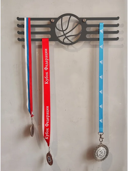 Metal Medal Медальница металлическая Баскетбол держатель из стали, черный, фото 2