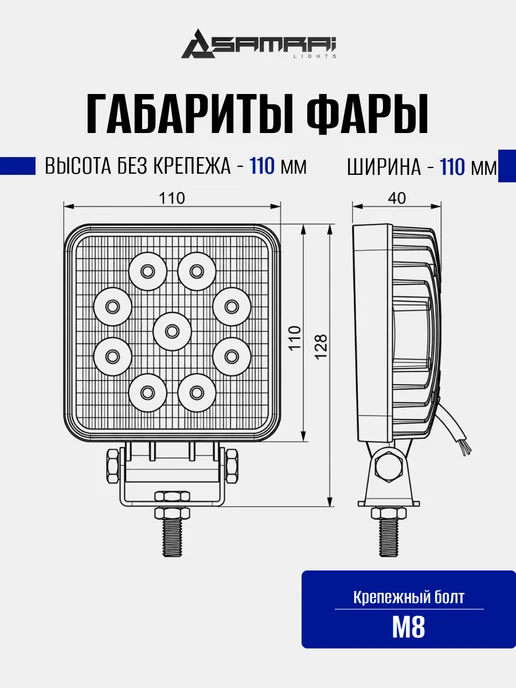 Samrai Lights Светодиодная фара рабочего света SR-1227SF 27 Вт квадратная, 27 Вт, фото 3