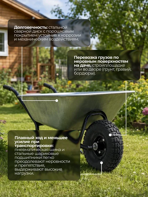 PALISAD Колесо для тачки пневматическое, D 260 мм, ось 50 мм, 68970, вариант, фото 2