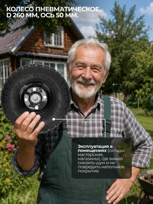 PALISAD Колесо для тачки пневматическое, D 260 мм, ось 50 мм, 68970, вариант, фото 3