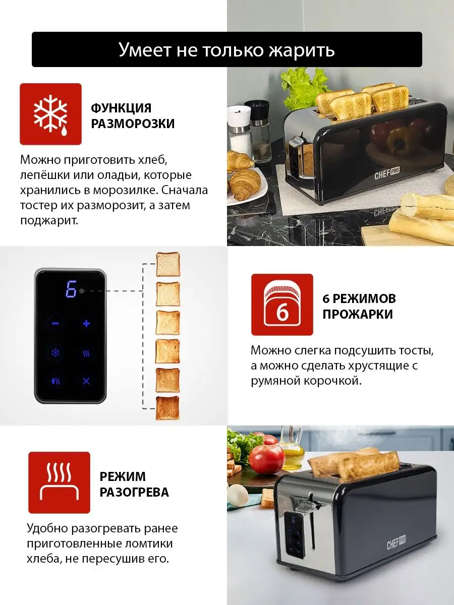 Тостер электрический для хлеба, тостерница для 2х тостов CHEF PRO 150384864  купить за 4 565 ₽ в интернет-магазине Wildberries