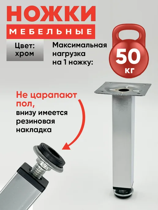 FourniTure Ножки для мебели 80 мм регулируемые, 2 шт, 16 шт, фото 3