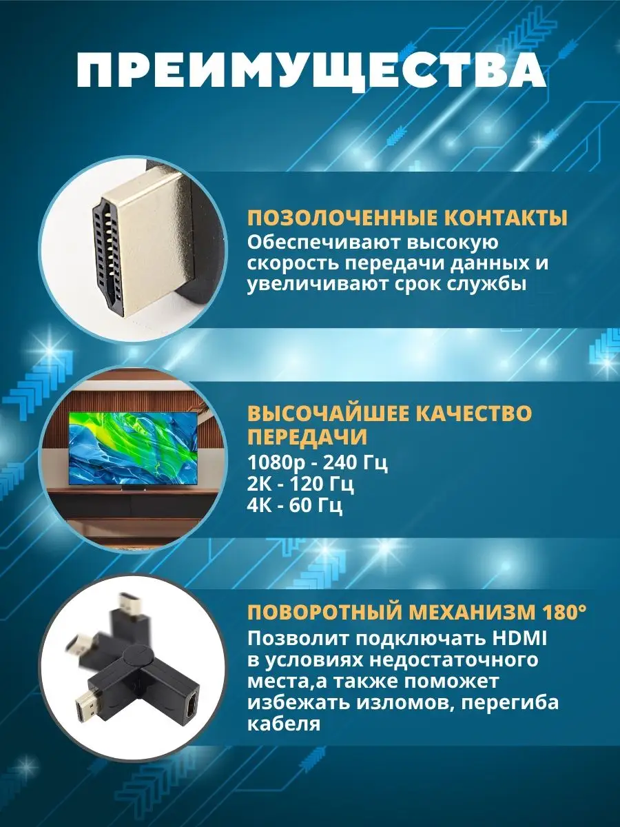 Переходник HDMI поворотный угловой 180 адаптер соединитель TDMElectric  150418500 купить за 552 ₽ в интернет-магазине Wildberries