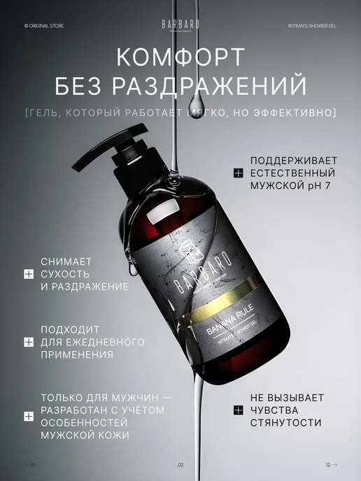 BARBARO Гель для интимной гигиены мужской Banana Rule pH 7 250 мл, 250 мл, фото 4