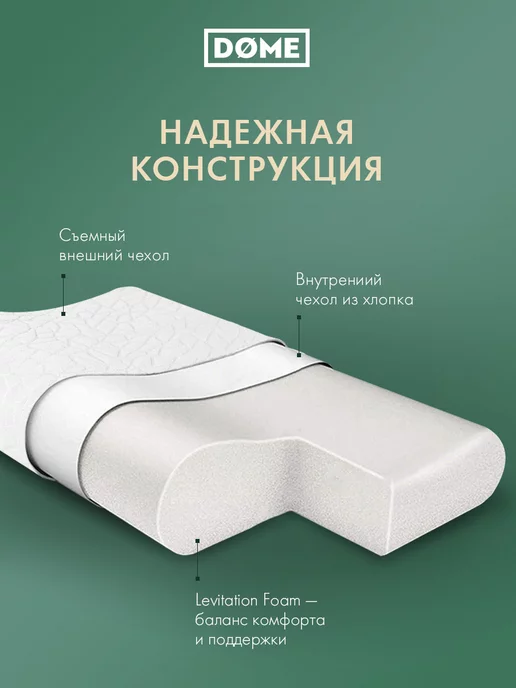 Dome Подушка анатомическая с эффектом памяти 59х39х9 10см, 59x39x9, фото 4
