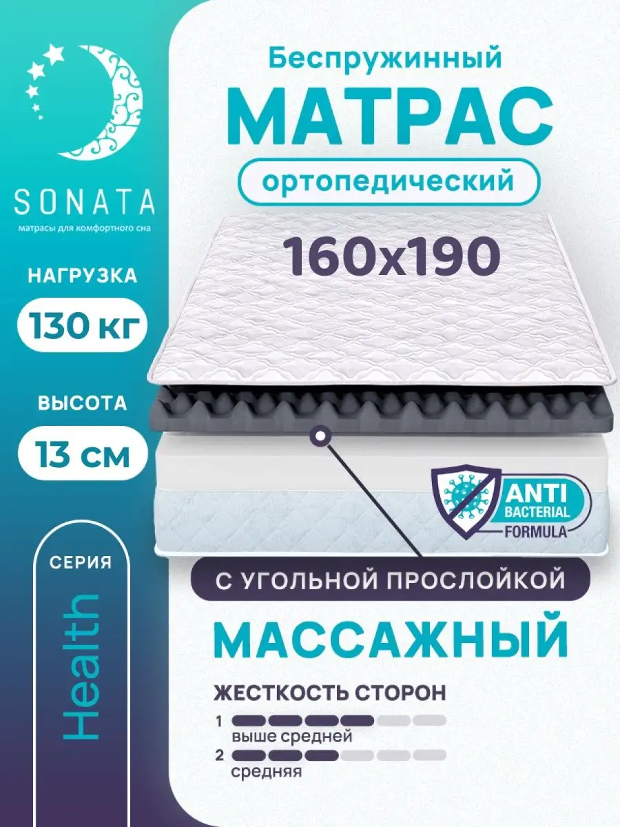 Матрас на кровать 160х190 ортопедический беспружинный Sonata 150481693  купить за 10 701 ₽ в интернет-магазине Wildberries