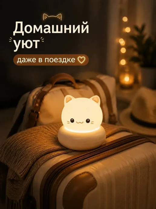 Ночник детский для сна настольный котик, вариант, фото 7