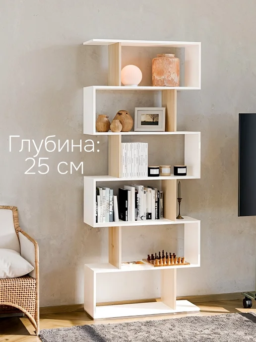 Marmur Стеллаж деревянный напольный вставками из сосны, этажерка, белый, фото 3