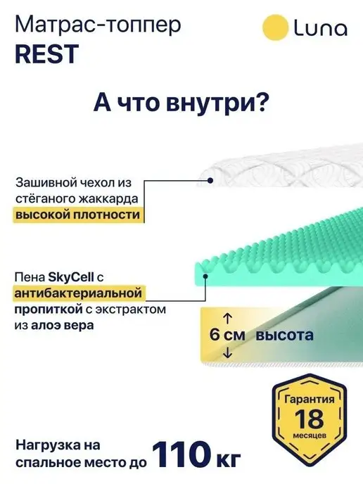 Luna Inc Матрас топпер для дивана Luna Rest 150х200, 150x200, фото 2