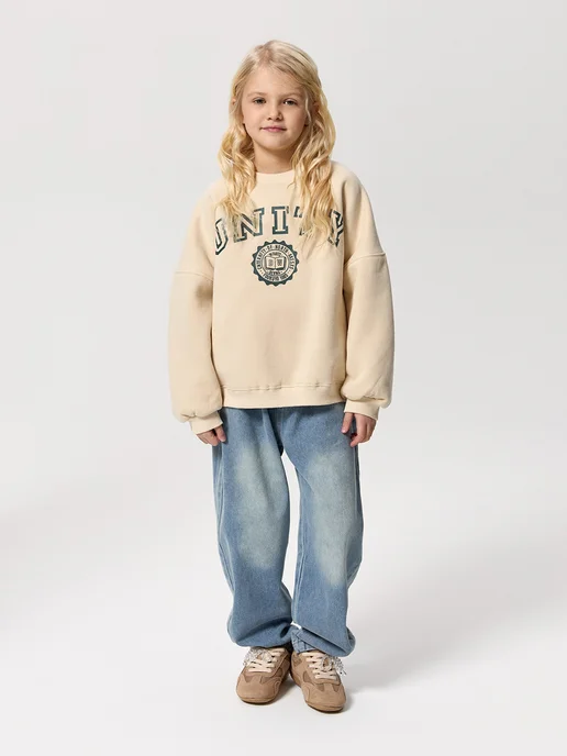 OZITI KIDS Свитшот с начесом детский, белый, фото 3