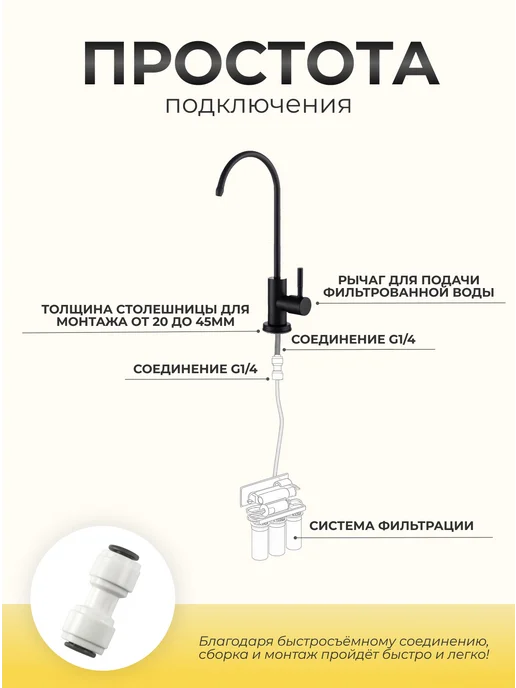 byTrustHome Кран для фильтра питьевой воды черный, черный, фото 3