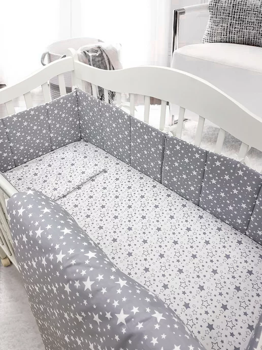 Happy Family Studio Комплект плоских бортиков в кроватку для новорожденных, белый, фото 3