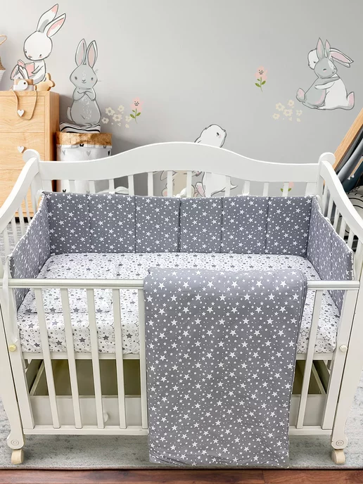 Happy Family Studio Комплект плоских бортиков в кроватку для новорожденных, белый, фото 4
