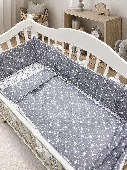 Happy Family Studio Комплект плоских бортиков в кроватку для новорожденных, белый, фото 5